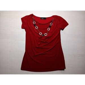 Rachel Rachel Connected Blouse Top Red with Necklace Size Small Made In USA